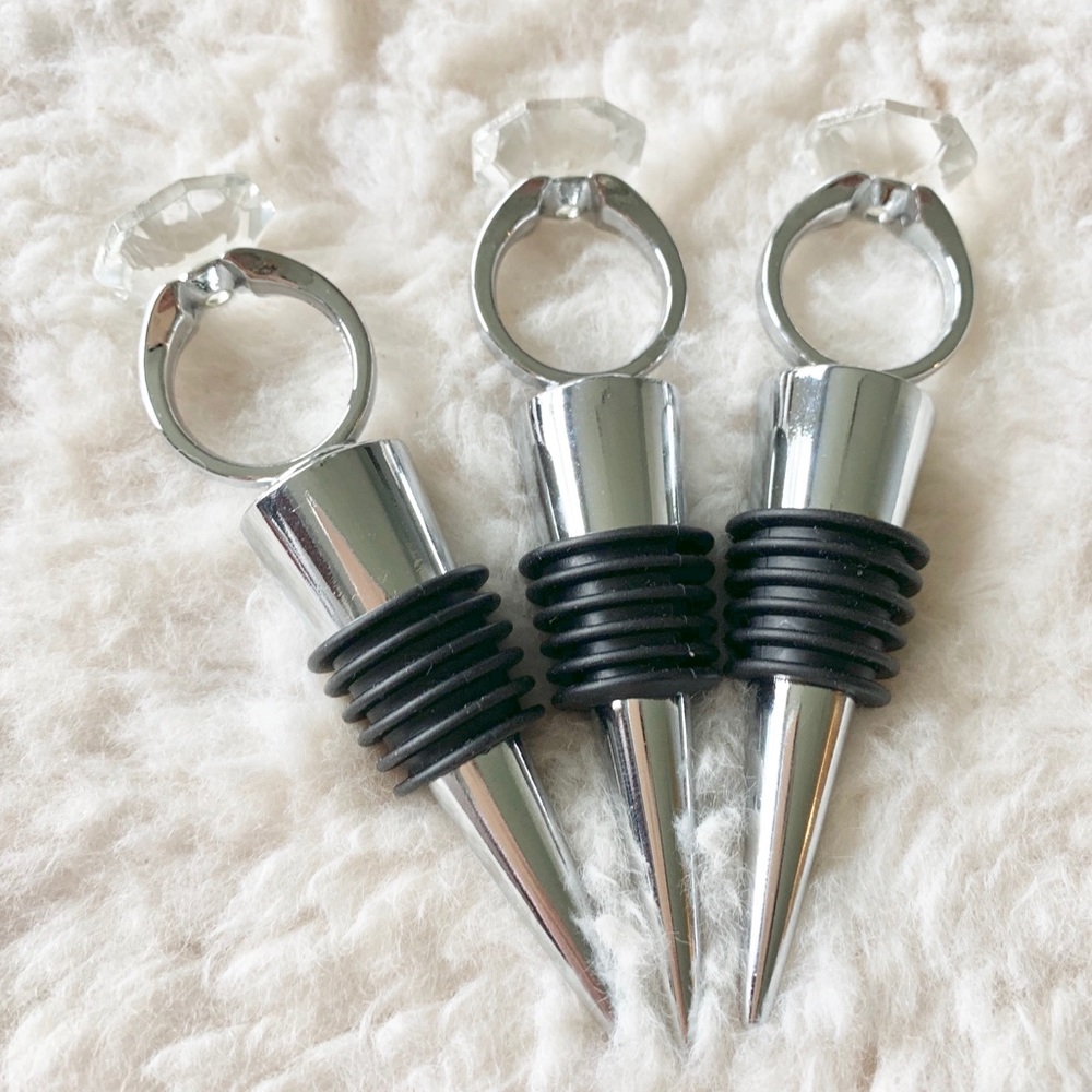 SET OF 6 Wine Bottle Stoppers Diamond Ring